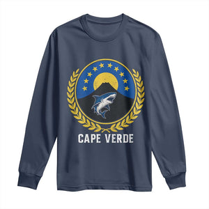 Cape Verde Volcano Blue Sharks Gold Laurel Crest Graphic Long Sleeve Shirt Retro Cabo Verde Heritage Pride TS02 Navy Print Your Wear