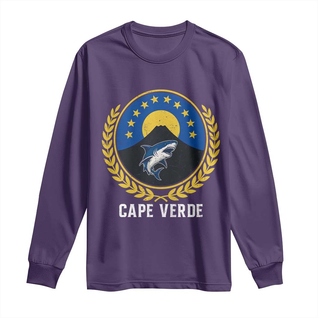 Cape Verde Volcano Blue Sharks Gold Laurel Crest Graphic Long Sleeve Shirt Retro Cabo Verde Heritage Pride TS02 Purple Print Your Wear