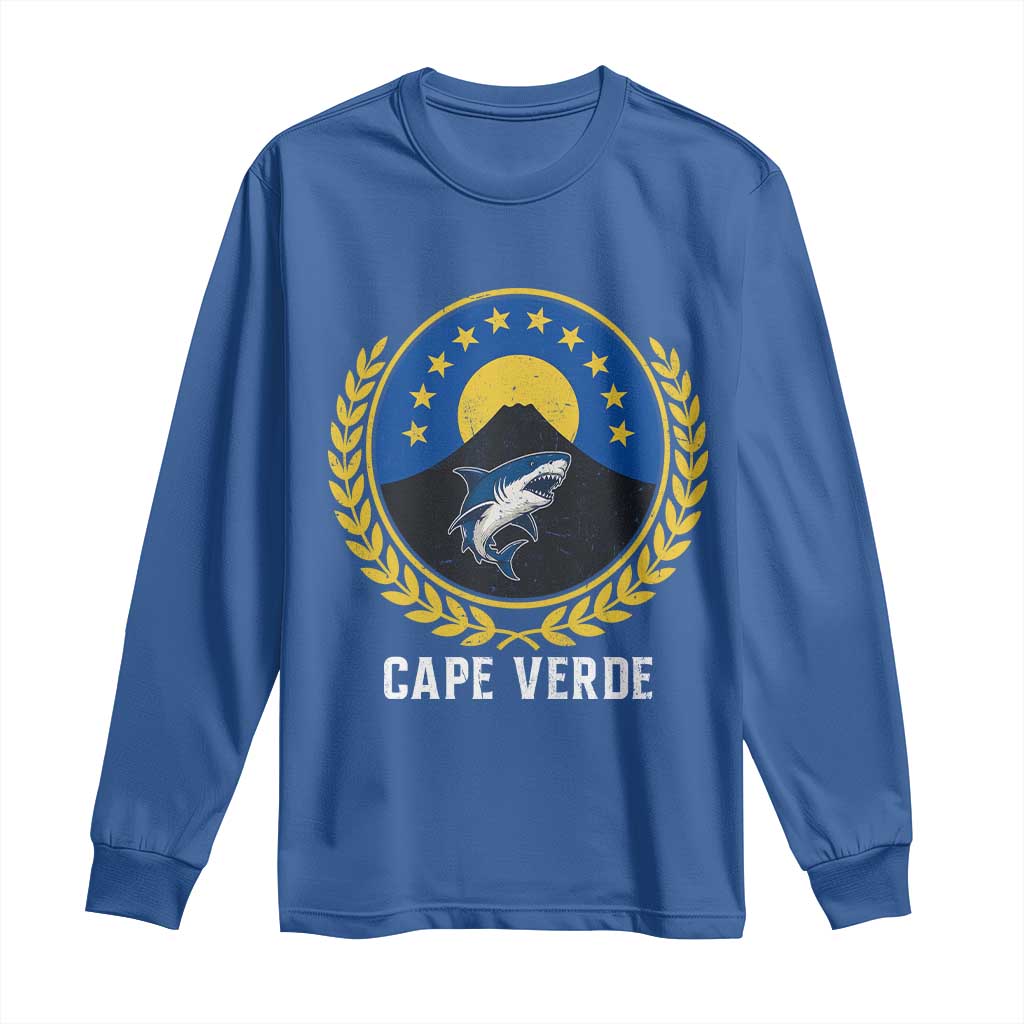 Cape Verde Volcano Blue Sharks Gold Laurel Crest Graphic Long Sleeve Shirt Retro Cabo Verde Heritage Pride TS02 Royal Blue Print Your Wear