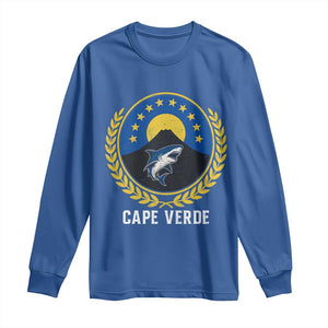 Cape Verde Volcano Blue Sharks Gold Laurel Crest Graphic Long Sleeve Shirt Retro Cabo Verde Heritage Pride TS02 Royal Blue Print Your Wear