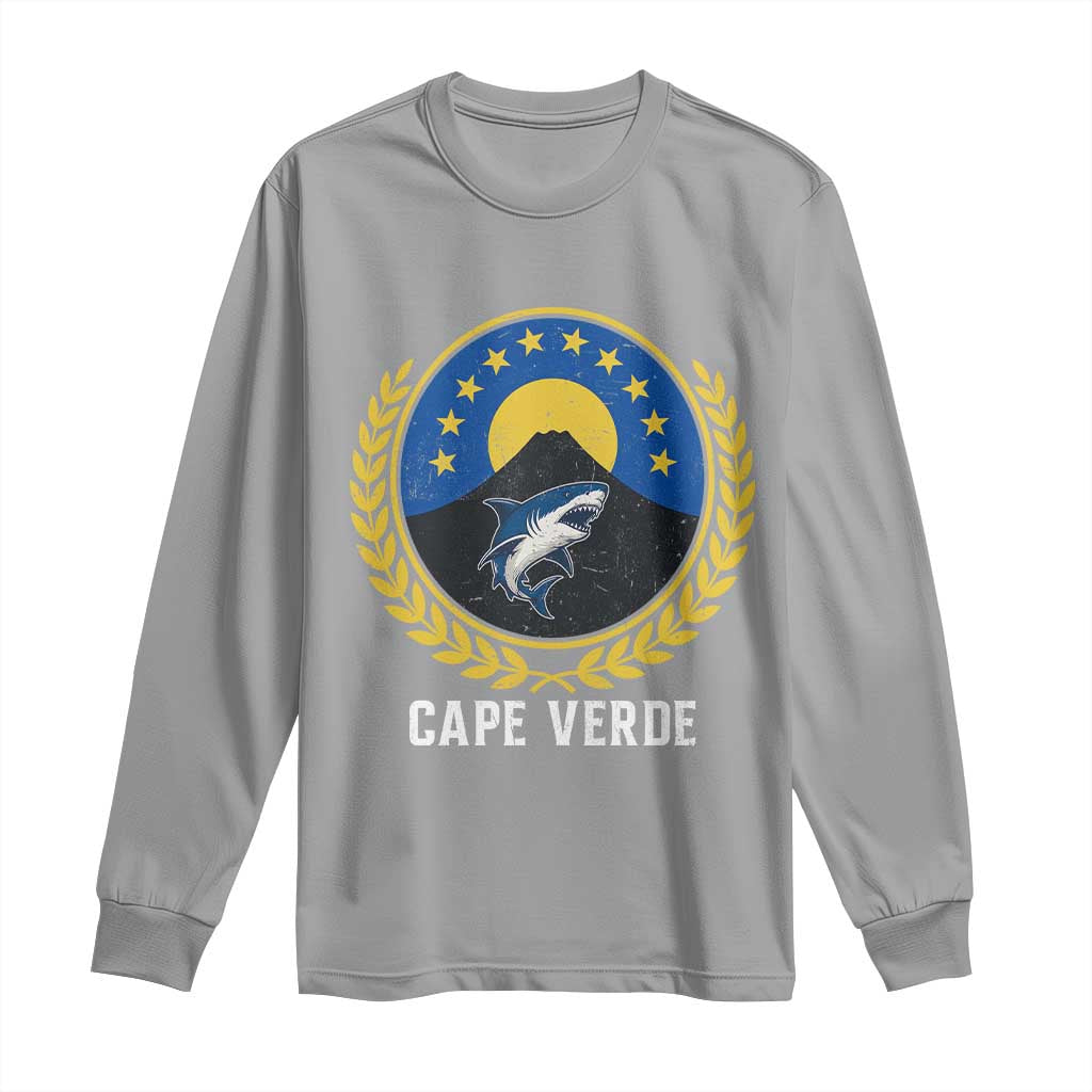 Cape Verde Volcano Blue Sharks Gold Laurel Crest Graphic Long Sleeve Shirt Retro Cabo Verde Heritage Pride TS02 Sport Gray Print Your Wear