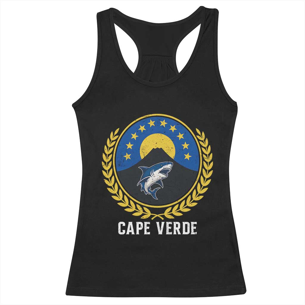 Cape Verde Volcano Blue Sharks Gold Laurel Crest Graphic Racerback Tank Top Retro Cabo Verde Heritage Pride TS02 Black Print Your Wear