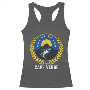 Cape Verde Volcano Blue Sharks Gold Laurel Crest Graphic Racerback Tank Top Retro Cabo Verde Heritage Pride TS02 Dark Heather Print Your Wear