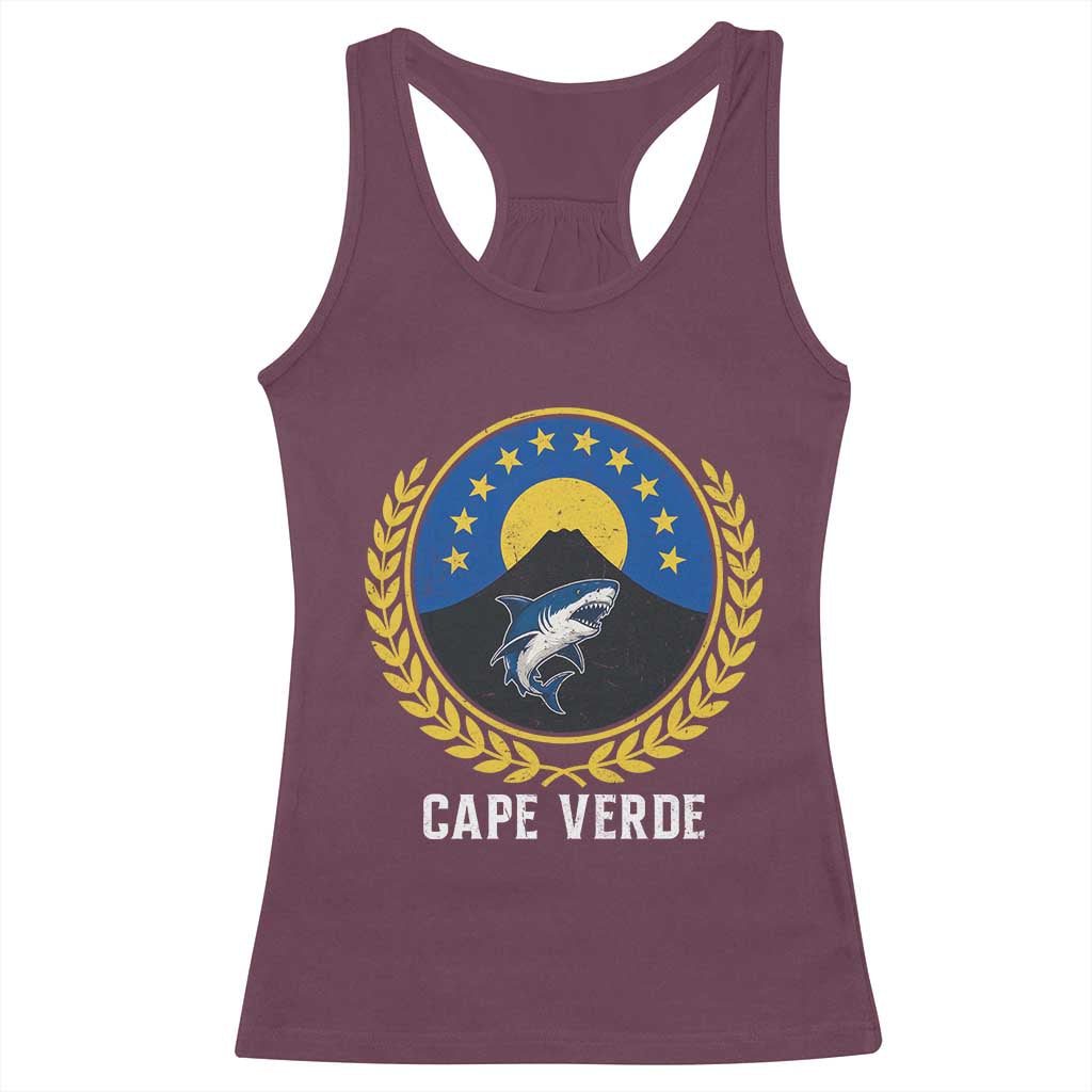 Cape Verde Volcano Blue Sharks Gold Laurel Crest Graphic Racerback Tank Top Retro Cabo Verde Heritage Pride TS02 Maroon Print Your Wear