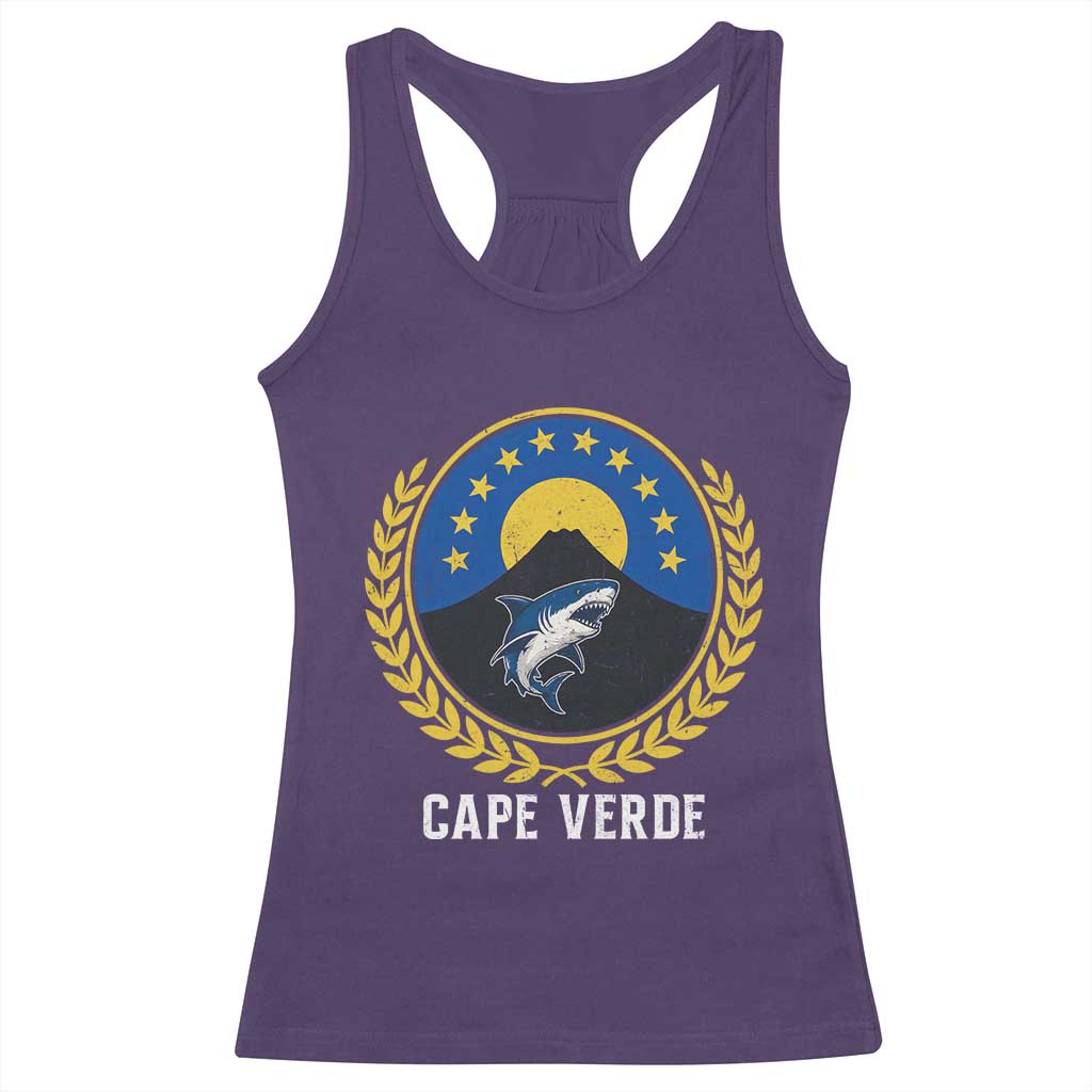 Cape Verde Volcano Blue Sharks Gold Laurel Crest Graphic Racerback Tank Top Retro Cabo Verde Heritage Pride TS02 Purple Print Your Wear