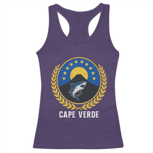 Cape Verde Volcano Blue Sharks Gold Laurel Crest Graphic Racerback Tank Top Retro Cabo Verde Heritage Pride TS02 Purple Print Your Wear