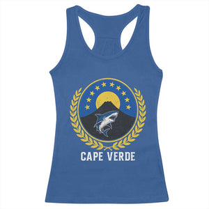 Cape Verde Volcano Blue Sharks Gold Laurel Crest Graphic Racerback Tank Top Retro Cabo Verde Heritage Pride TS02 Royal Blue Print Your Wear