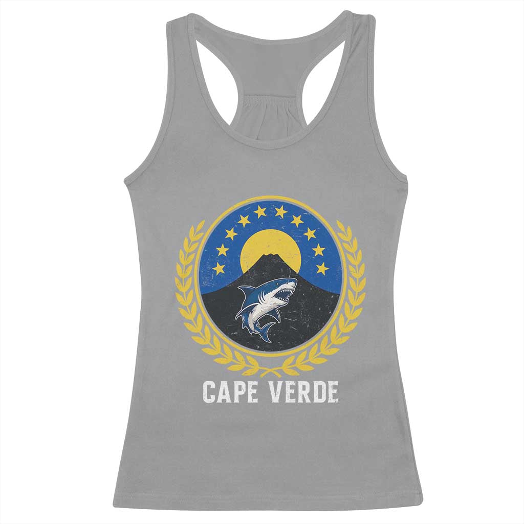 Cape Verde Volcano Blue Sharks Gold Laurel Crest Graphic Racerback Tank Top Retro Cabo Verde Heritage Pride TS02 Sport Gray Print Your Wear