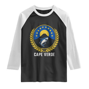 Cape Verde Volcano Blue Sharks Gold Laurel Crest Graphic Raglan Shirt Retro Cabo Verde Heritage Pride TS02 Black White Print Your Wear