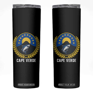 Cape Verde Volcano Blue Sharks Gold Laurel Crest Graphic Skinny Tumbler Retro Cabo Verde Heritage Pride TS02 Black Print Your Wear
