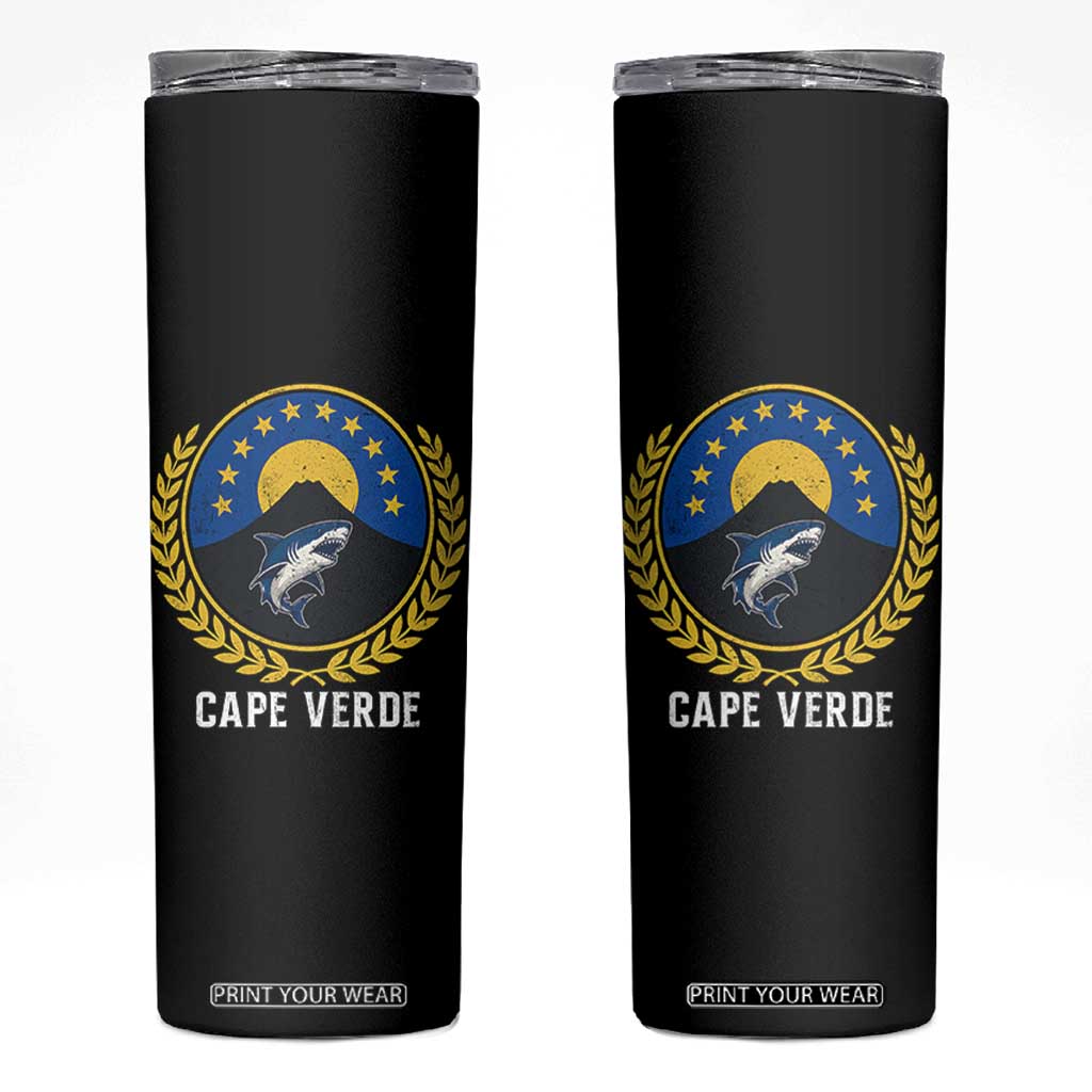 Cape Verde Volcano Blue Sharks Gold Laurel Crest Graphic Skinny Tumbler Retro Cabo Verde Heritage Pride TS02 Black Print Your Wear