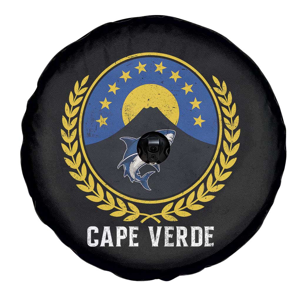 Cape Verde Volcano Blue Sharks Gold Laurel Crest Graphic Spare Tire Cover Retro Cabo Verde Heritage Pride TS02 Print Your Wear