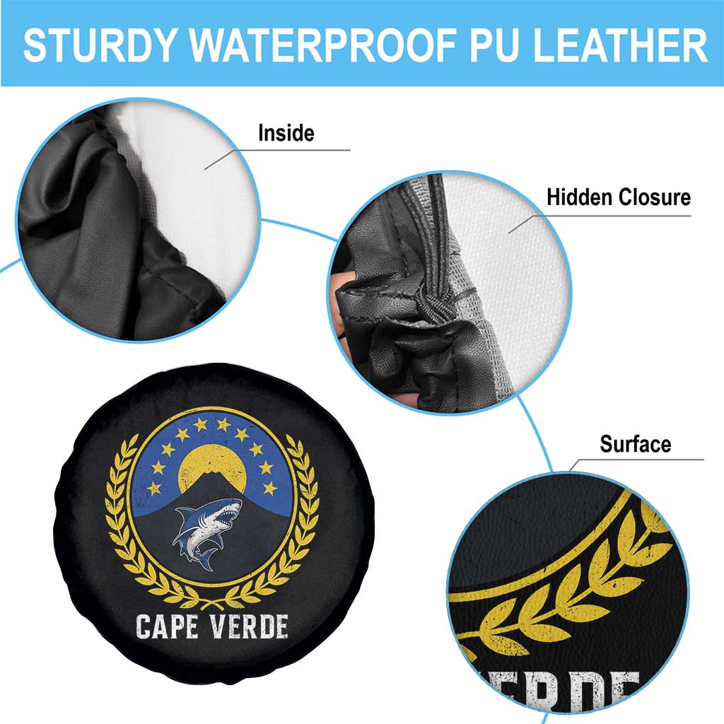 Cape Verde Volcano Blue Sharks Gold Laurel Crest Graphic Spare Tire Cover Retro Cabo Verde Heritage Pride TS02 Print Your Wear