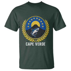 Cape Verde Volcano Blue Sharks Gold Laurel Crest Graphic T Shirt Retro Cabo Verde Heritage Pride TS02 Dark Forest Green Print Your Wear