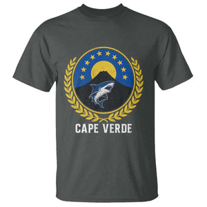 Cape Verde Volcano Blue Sharks Gold Laurel Crest Graphic T Shirt Retro Cabo Verde Heritage Pride TS02 Dark Heather Print Your Wear