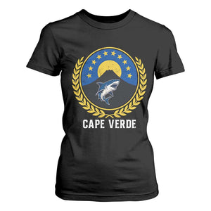 Cape Verde Volcano Blue Sharks Gold Laurel Crest Graphic T Shirt For Women Retro Cabo Verde Heritage Pride TS02 Black Print Your Wear