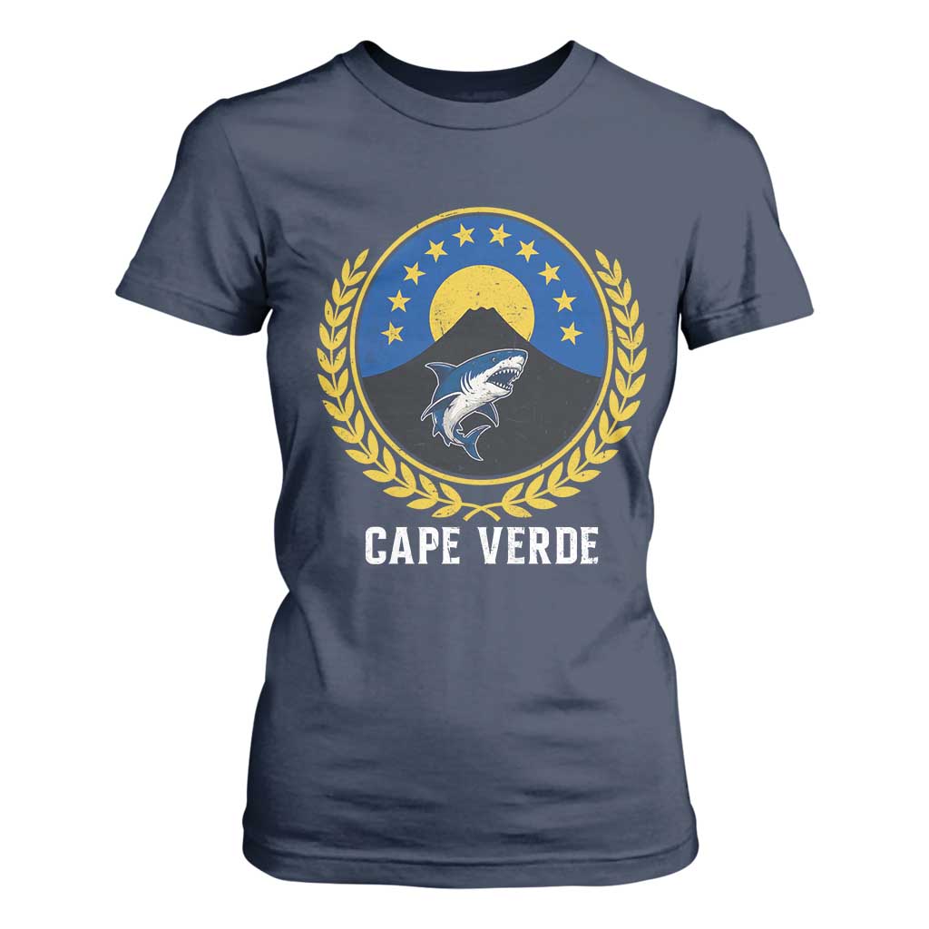 Cape Verde Volcano Blue Sharks Gold Laurel Crest Graphic T Shirt For Women Retro Cabo Verde Heritage Pride TS02 Navy Print Your Wear