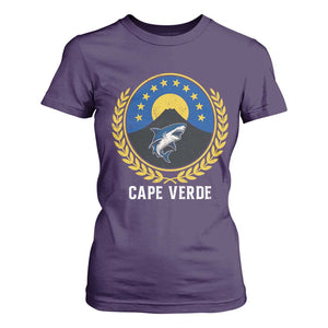Cape Verde Volcano Blue Sharks Gold Laurel Crest Graphic T Shirt For Women Retro Cabo Verde Heritage Pride TS02 Purple Print Your Wear