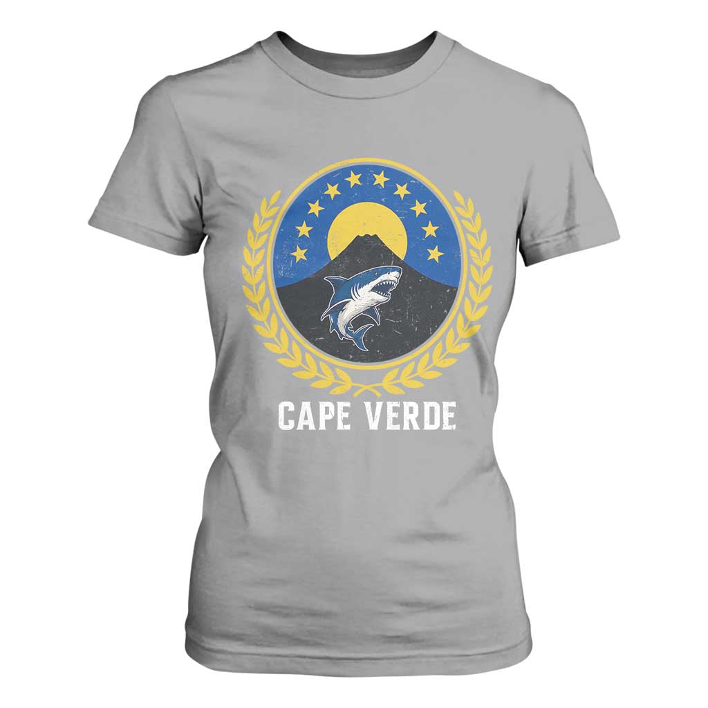 Cape Verde Volcano Blue Sharks Gold Laurel Crest Graphic T Shirt For Women Retro Cabo Verde Heritage Pride TS02 Sport Gray Print Your Wear