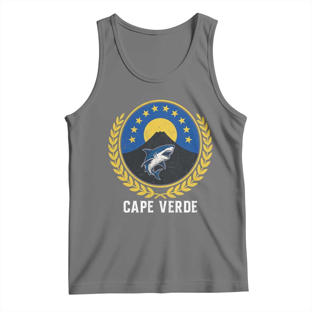 Cape Verde Volcano Blue Sharks Gold Laurel Crest Graphic Tank Top Retro Cabo Verde Heritage Pride TS02 Black Heather Print Your Wear