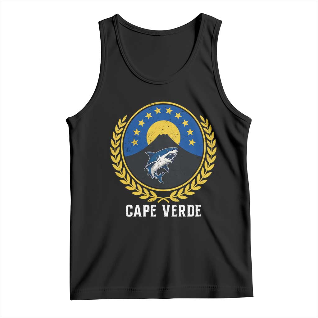 Cape Verde Volcano Blue Sharks Gold Laurel Crest Graphic Tank Top Retro Cabo Verde Heritage Pride TS02 Black Print Your Wear