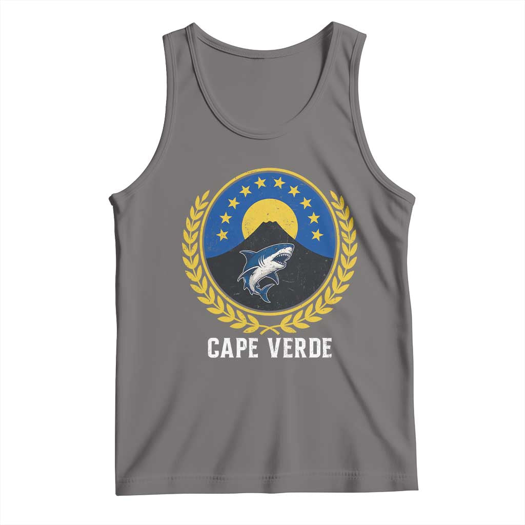 Cape Verde Volcano Blue Sharks Gold Laurel Crest Graphic Tank Top Retro Cabo Verde Heritage Pride TS02 Deep Heather Print Your Wear
