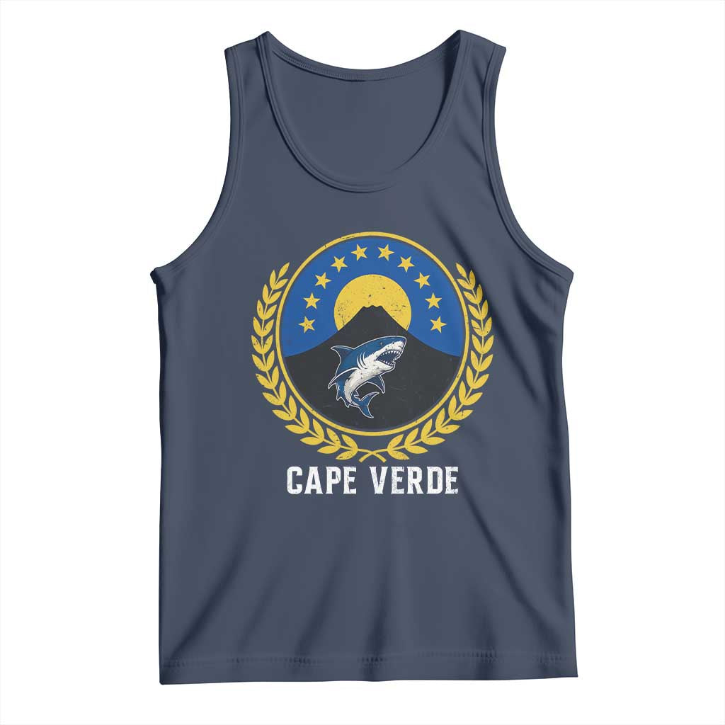 Cape Verde Volcano Blue Sharks Gold Laurel Crest Graphic Tank Top Retro Cabo Verde Heritage Pride TS02 Navy Print Your Wear
