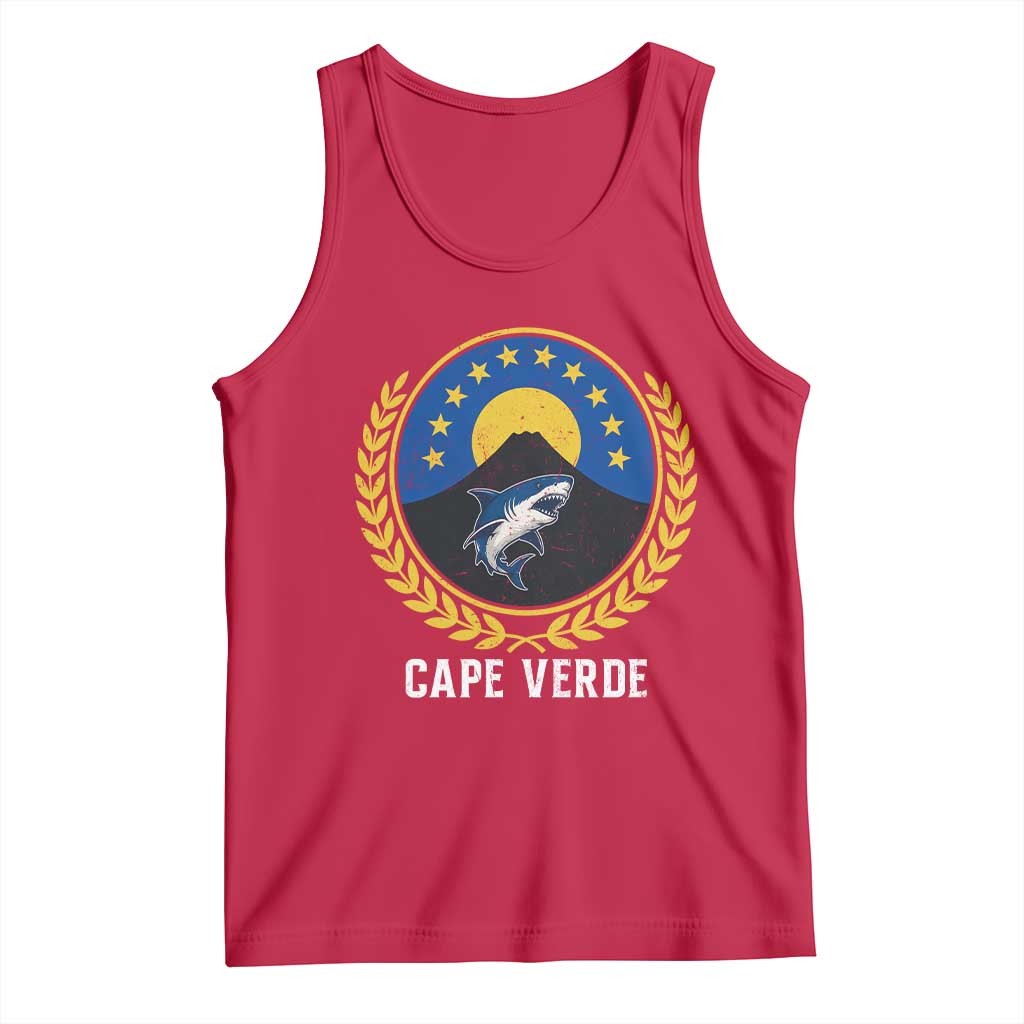 Cape Verde Volcano Blue Sharks Gold Laurel Crest Graphic Tank Top Retro Cabo Verde Heritage Pride TS02 Red Print Your Wear