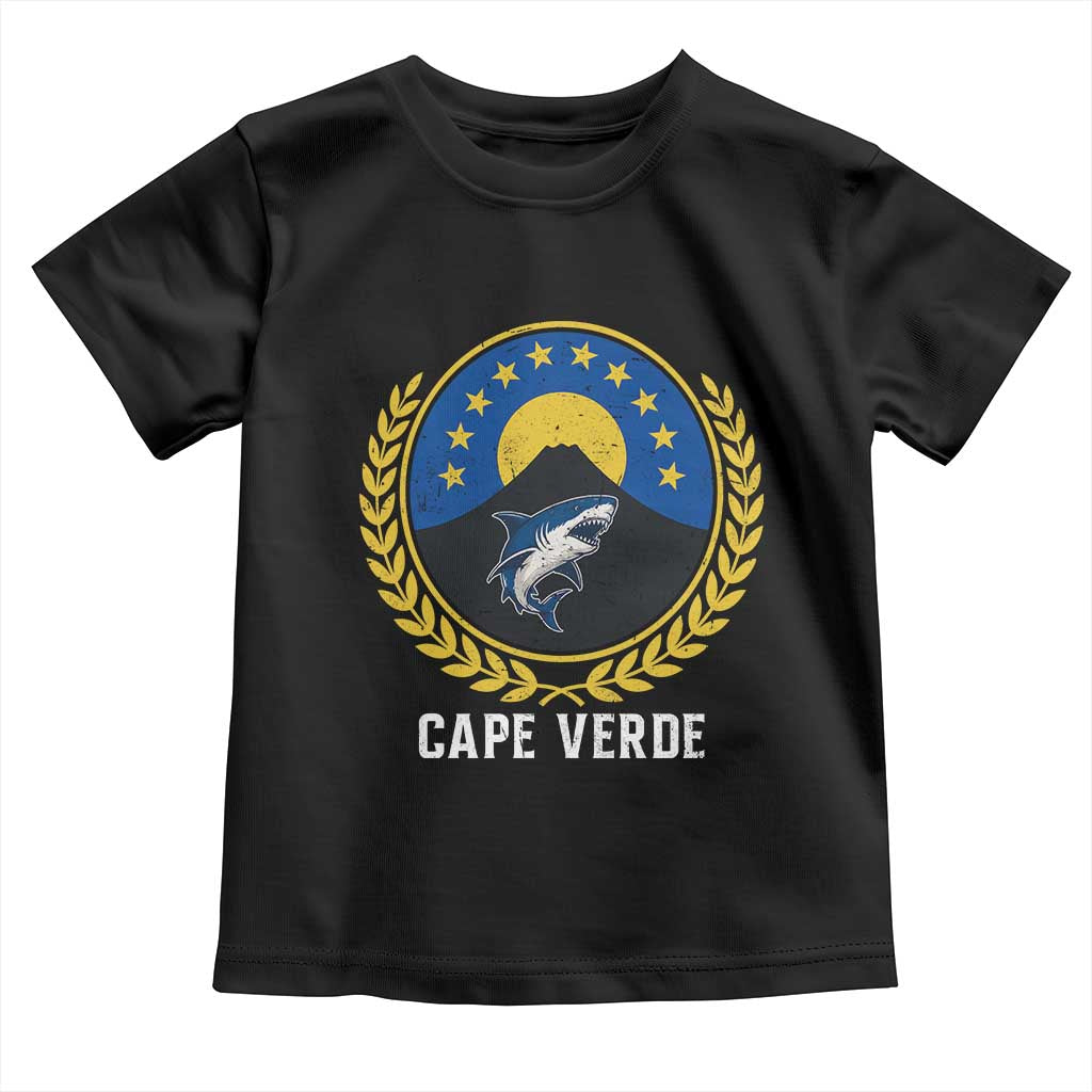Cape Verde Volcano Blue Sharks Gold Laurel Crest Graphic Toddler T Shirt Retro Cabo Verde Heritage Pride TS02 Black Print Your Wear