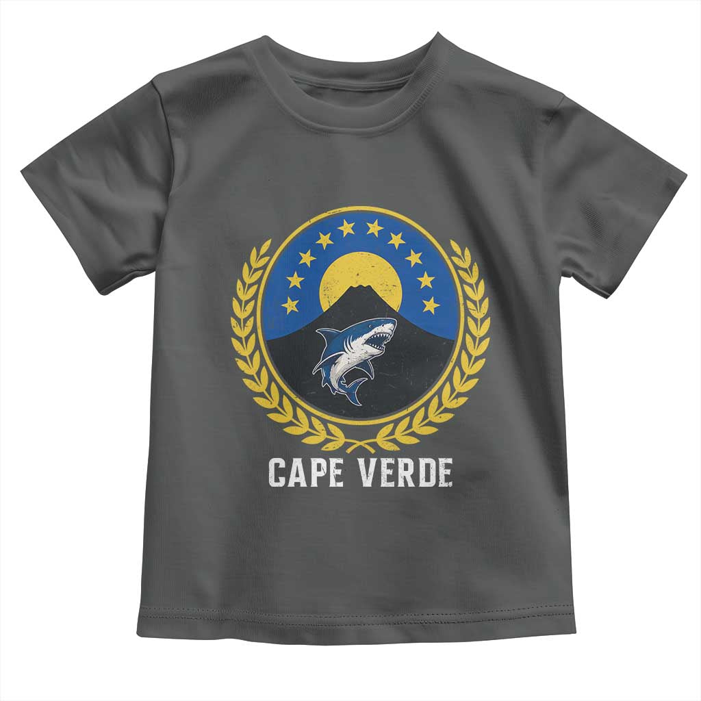 Cape Verde Volcano Blue Sharks Gold Laurel Crest Graphic Toddler T Shirt Retro Cabo Verde Heritage Pride TS02 Dark Heather Print Your Wear