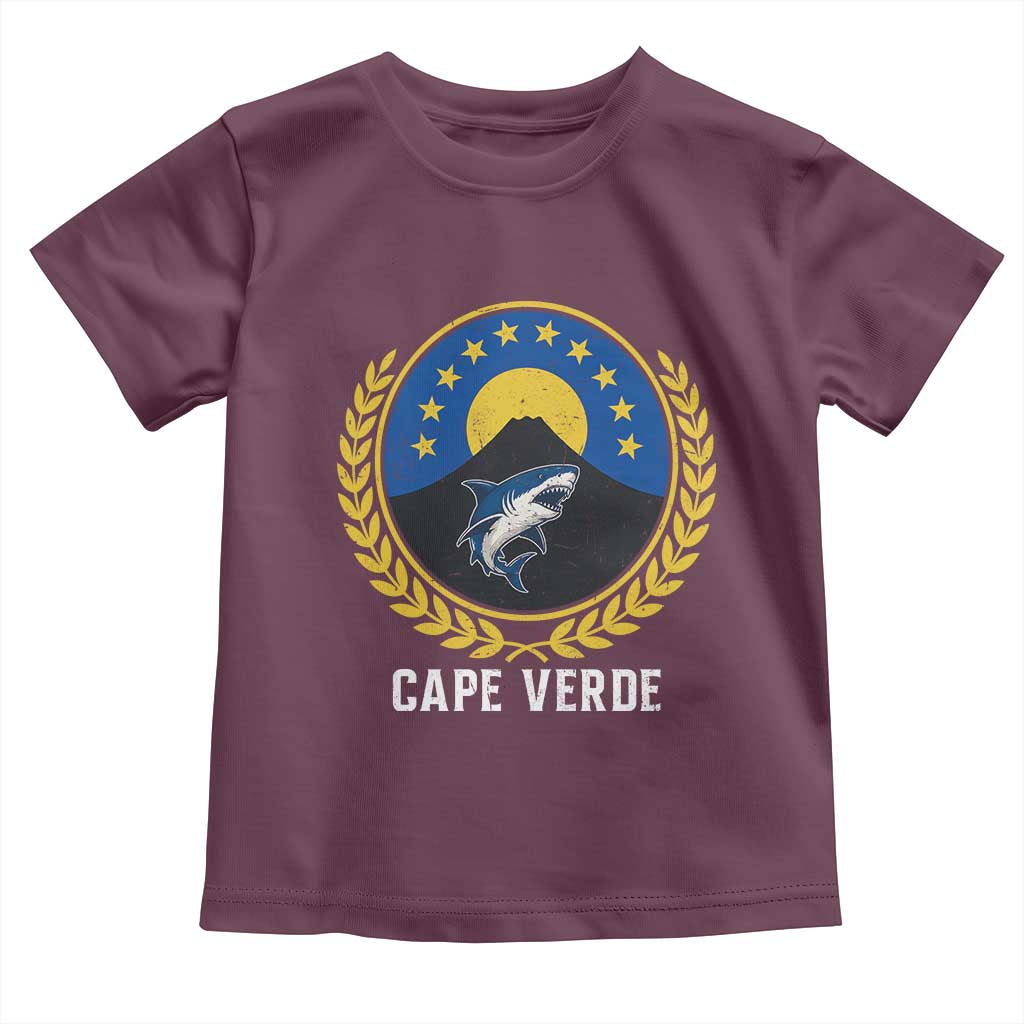 Cape Verde Volcano Blue Sharks Gold Laurel Crest Graphic Toddler T Shirt Retro Cabo Verde Heritage Pride TS02 Maroon Print Your Wear