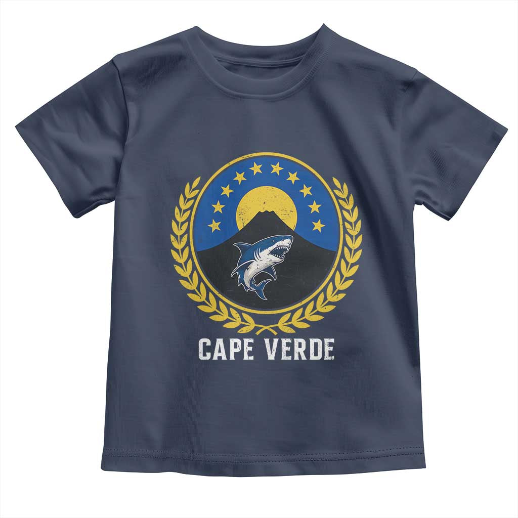 Cape Verde Volcano Blue Sharks Gold Laurel Crest Graphic Toddler T Shirt Retro Cabo Verde Heritage Pride TS02 Navy Print Your Wear