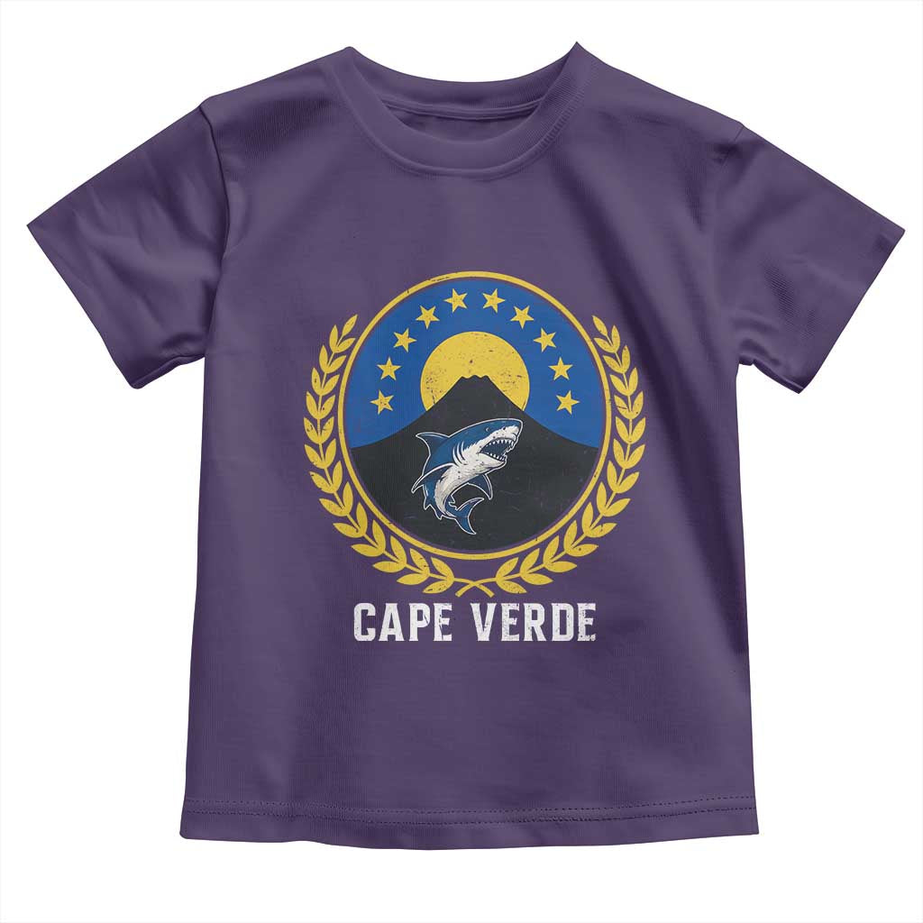 Cape Verde Volcano Blue Sharks Gold Laurel Crest Graphic Toddler T Shirt Retro Cabo Verde Heritage Pride TS02 Purple Print Your Wear