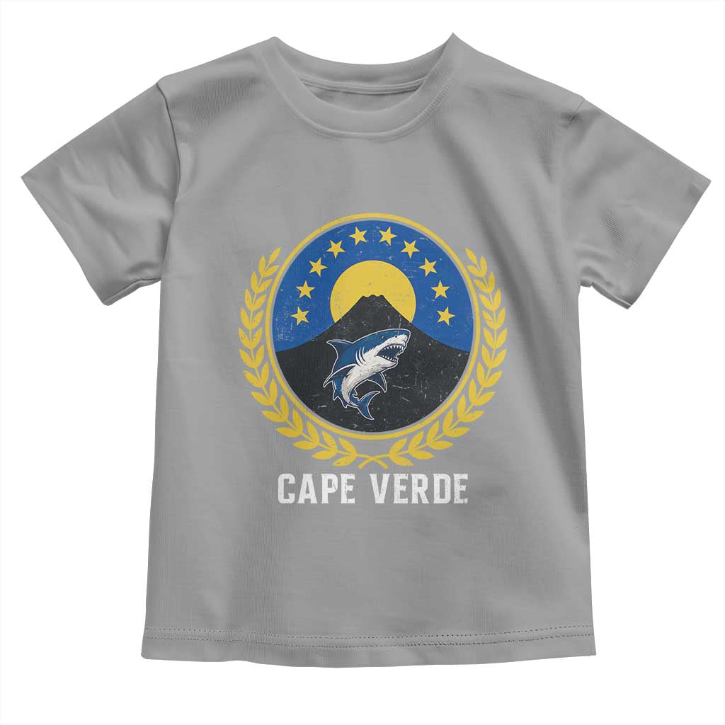 Cape Verde Volcano Blue Sharks Gold Laurel Crest Graphic Toddler T Shirt Retro Cabo Verde Heritage Pride TS02 Sport Gray Print Your Wear