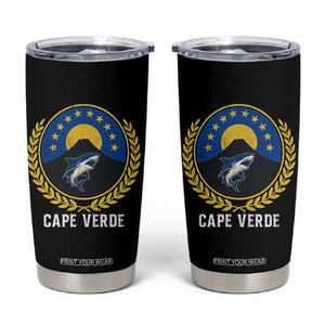 Cape Verde Volcano Blue Sharks Gold Laurel Crest Graphic Tumbler Cup Retro Cabo Verde Heritage Pride TS02 Black Print Your Wear