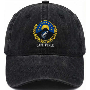 Cape Verde Volcano Blue Sharks Gold Laurel Crest Graphic Washed Cotton Baseball Cap Retro Cabo Verde Heritage Pride TS02 Print Your Wear