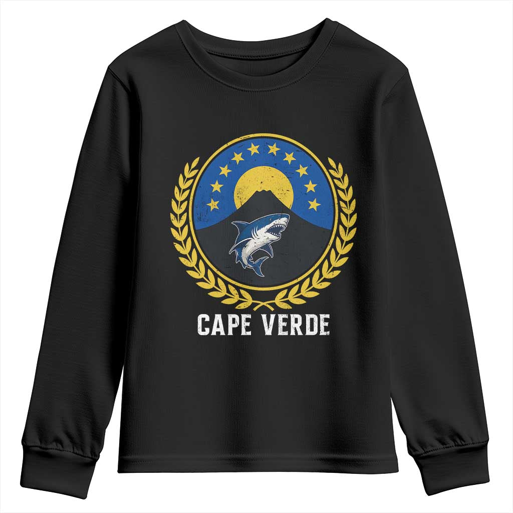 Cape Verde Volcano Blue Sharks Gold Laurel Crest Graphic Youth Sweatshirt Retro Cabo Verde Heritage Pride TS02 Black Print Your Wear
