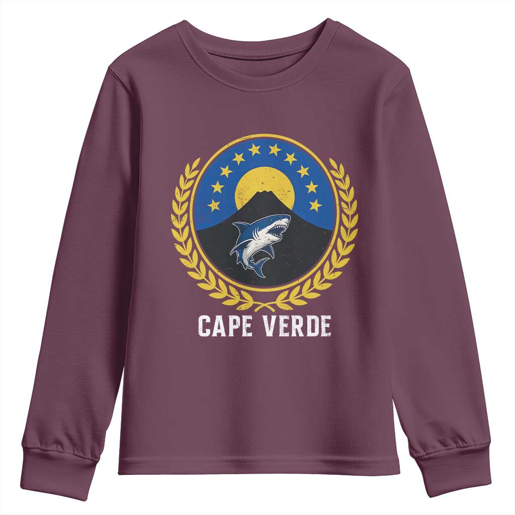 Cape Verde Volcano Blue Sharks Gold Laurel Crest Graphic Youth Sweatshirt Retro Cabo Verde Heritage Pride TS02 Maroon Print Your Wear