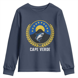 Cape Verde Volcano Blue Sharks Gold Laurel Crest Graphic Youth Sweatshirt Retro Cabo Verde Heritage Pride TS02 Navy Print Your Wear