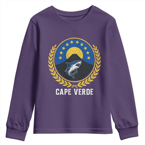 Cape Verde Volcano Blue Sharks Gold Laurel Crest Graphic Youth Sweatshirt Retro Cabo Verde Heritage Pride TS02 Purple Print Your Wear