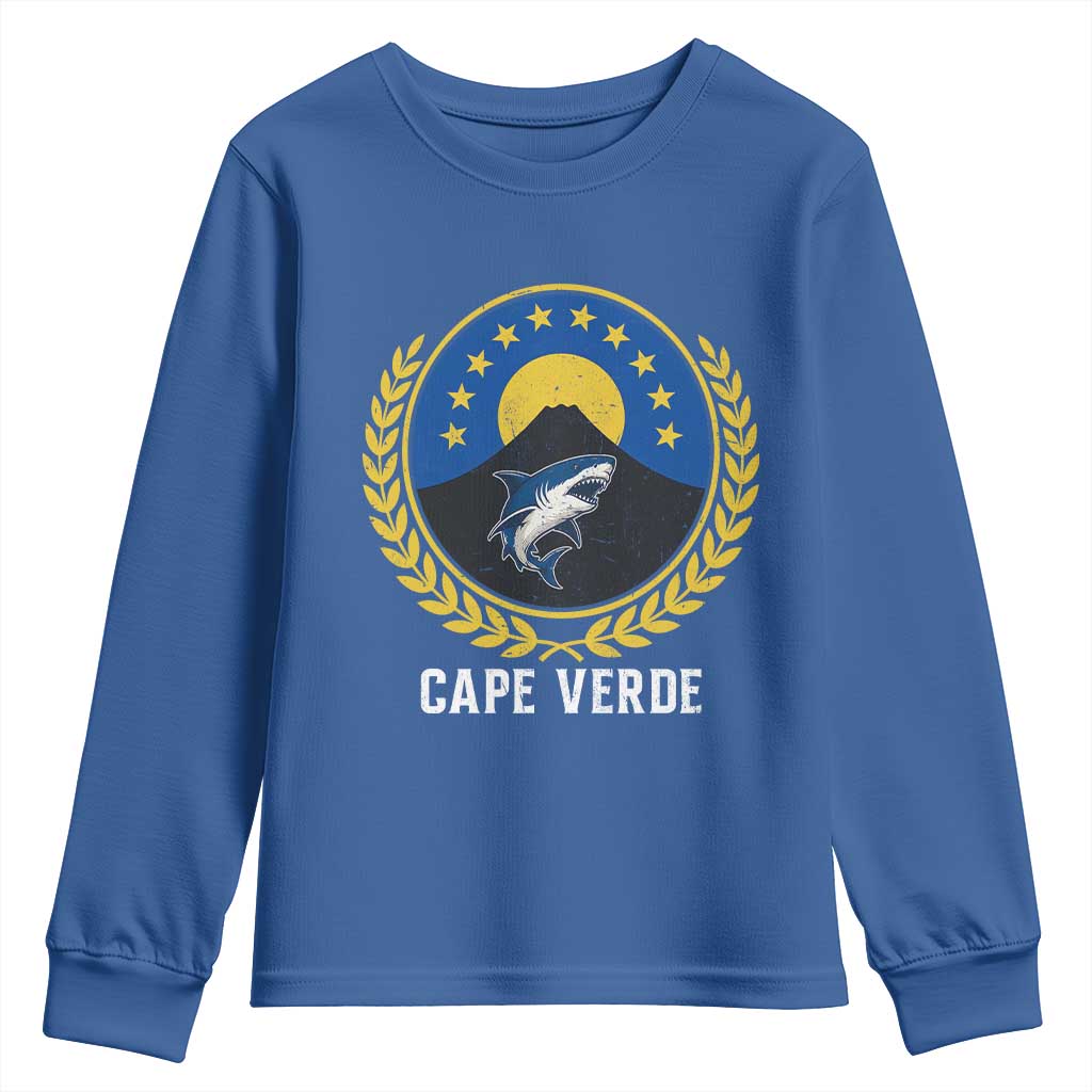 Cape Verde Volcano Blue Sharks Gold Laurel Crest Graphic Youth Sweatshirt Retro Cabo Verde Heritage Pride TS02 Royal Blue Print Your Wear