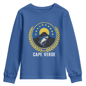 Cape Verde Volcano Blue Sharks Gold Laurel Crest Graphic Youth Sweatshirt Retro Cabo Verde Heritage Pride TS02 Royal Blue Print Your Wear