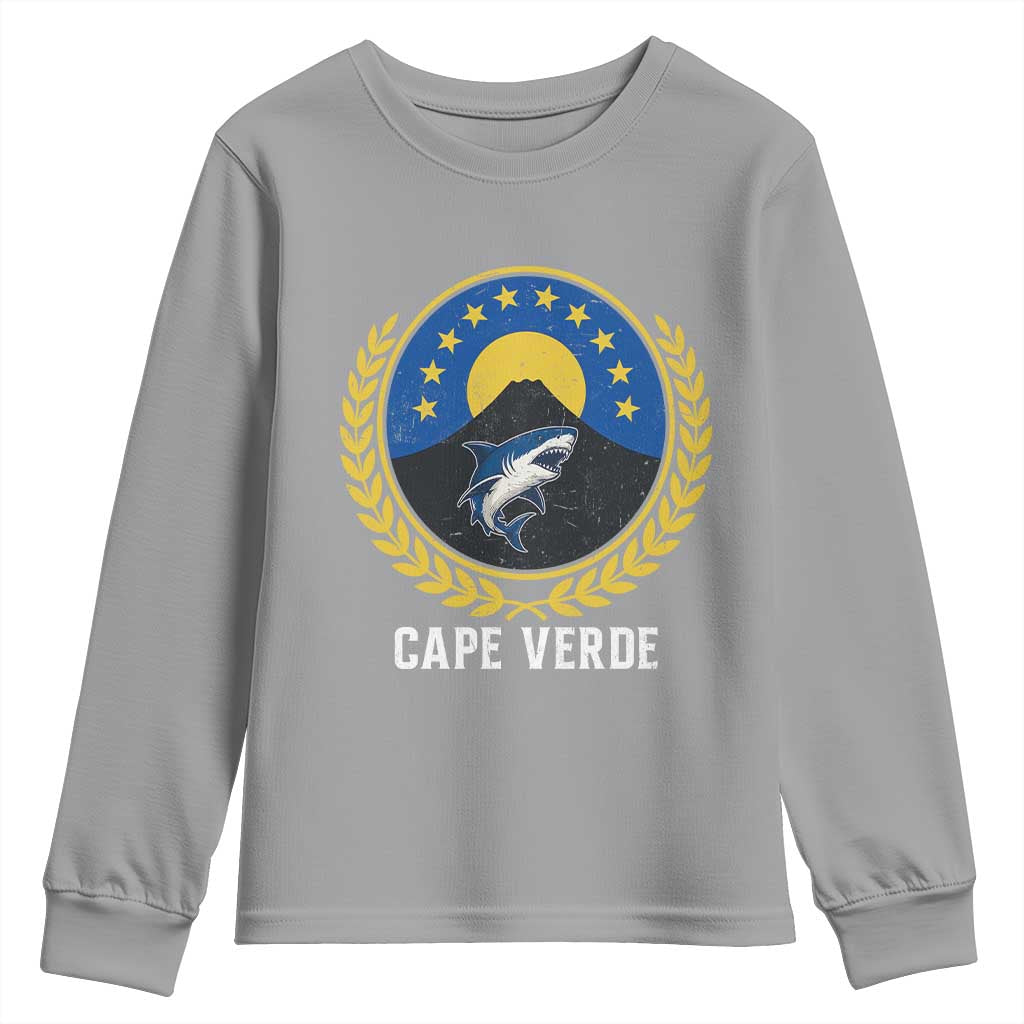 Cape Verde Volcano Blue Sharks Gold Laurel Crest Graphic Youth Sweatshirt Retro Cabo Verde Heritage Pride TS02 Sport Gray Print Your Wear
