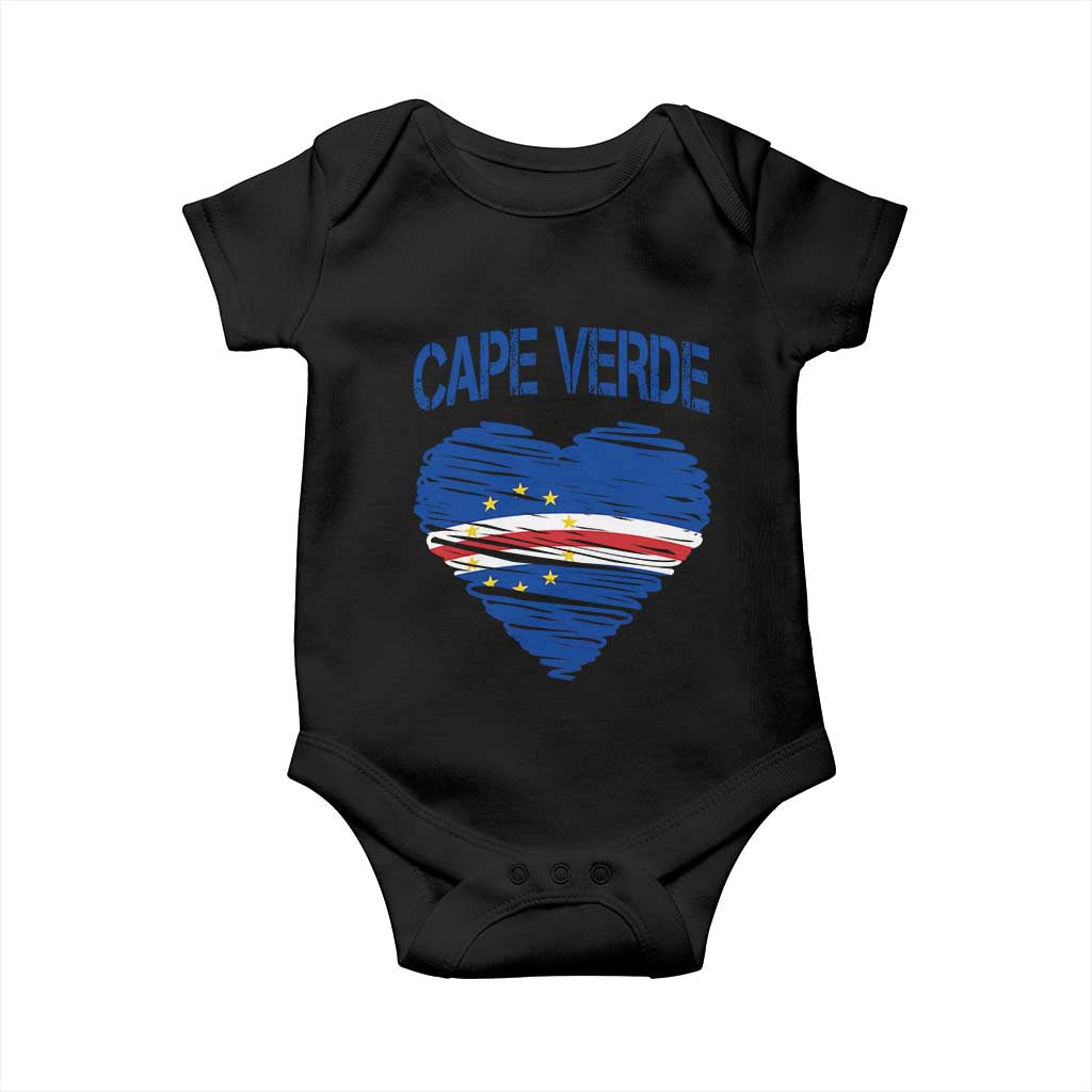 Cape Verde Scribble Flag Heart National Pride Baby Onesie Cabo Verde Love TS02 Black Print Your Wear