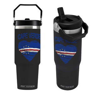 Cape Verde Scribble Flag Heart National Pride Flip Straw Tumbler Cabo Verde Love TS02 One Size: 30 oz Black Print Your Wear