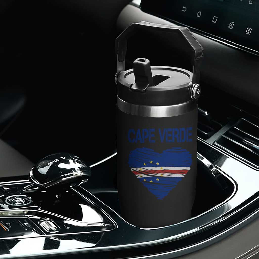 Cape Verde Scribble Flag Heart National Pride Flip Straw Tumbler Cabo Verde Love TS02 Print Your Wear