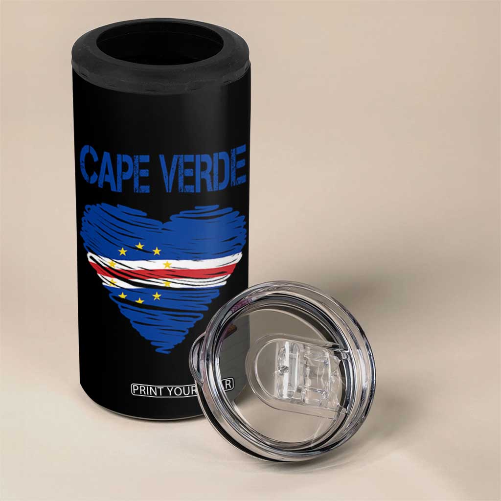 Cape Verde Scribble Flag Heart National Pride 4 in 1 Can Cooler Tumbler Cabo Verde Love TS02 Print Your Wear