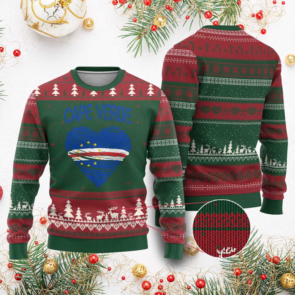 Cape Verde Scribble Flag Heart National Pride Ugly Christmas Sweater Cabo Verde Love TS02 Red Green Print Your Wear