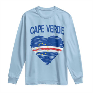 Cape Verde Scribble Flag Heart National Pride Long Sleeve Shirt Cabo Verde Love TS02 Light Blue Print Your Wear
