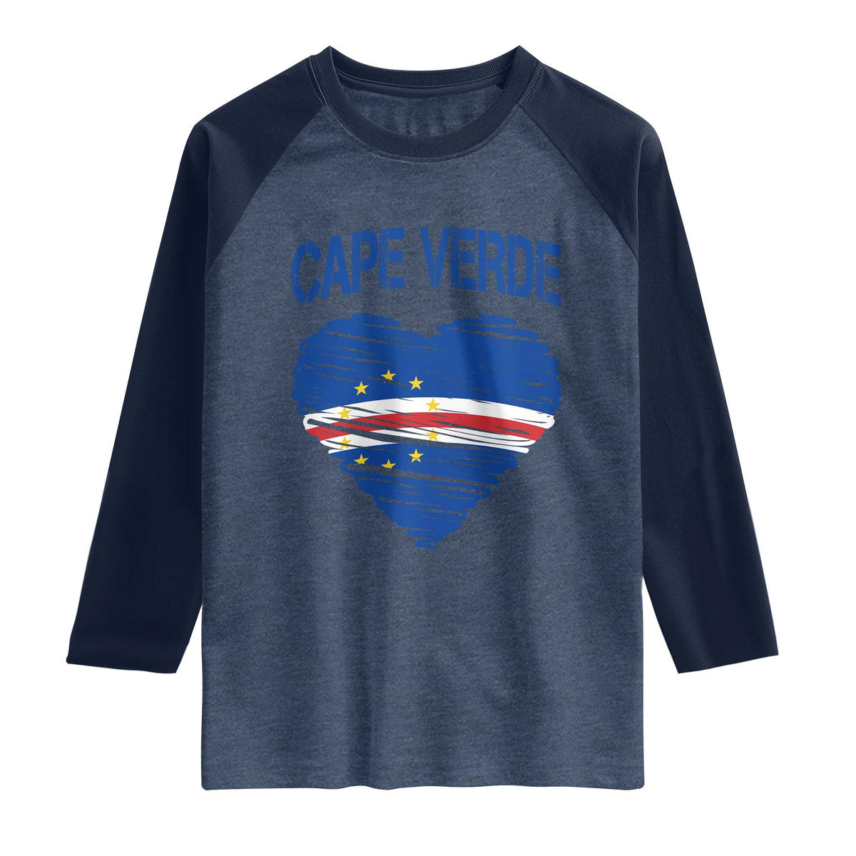 Cape Verde Scribble Flag Heart National Pride Raglan Shirt Cabo Verde Love TS02 Heather Denim Navy Print Your Wear